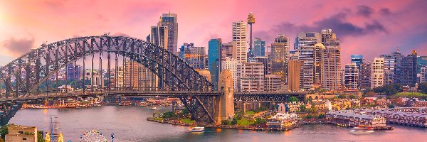 Port Jackson, Most, Sydney Harbour Bridge, Sydney, Australia, Zatoka, Domy
