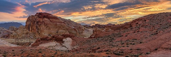 Stany Zjednoczone, Zachód słońca, Dolina Ognia, Piaskowce, Skały, Nevada, Valley of Fire