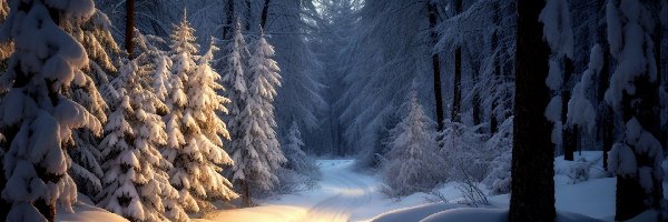 Droga, Śnieg, Zaśnieżona, Drzewa, Las, Zima