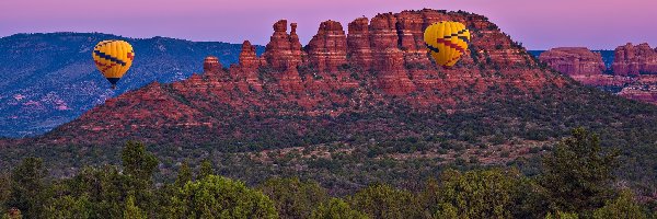 Stany Zjednoczone, Góry, Drzewa, Skały, Balony, Arizona, Sedona