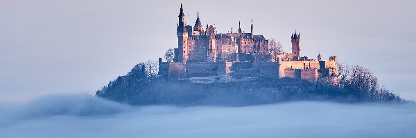 Zamek, Mgła, Hohenzollern, Niemcy, Lasy