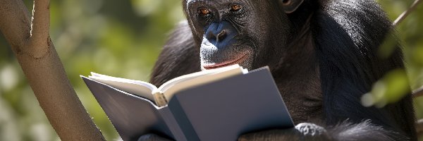 Małpa, Drzewo, Książka, Szympans