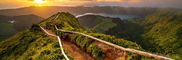 Jezioro, Wzgórze, Lagoa Rasa, Szlak, Portugalia, Miradouro da Boca do Inferno, Góry, Azory, Kaldera, Droga, Wyspa Sao Miguel