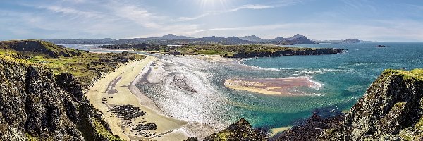 Morze, Hrabstwo Donegal, Skały, Promienie słońca, Półwysep Malin Head, Wybrzeże, Plaża, Irlandia