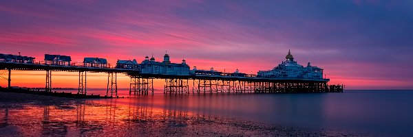 Anglia, Kawiarnia, Morze, Eastbourne Pier, Molo, Eastbourne, Zachód słońca