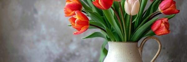 Kwiaty, Bukiet, Tulipany, Tło, Dzbanek