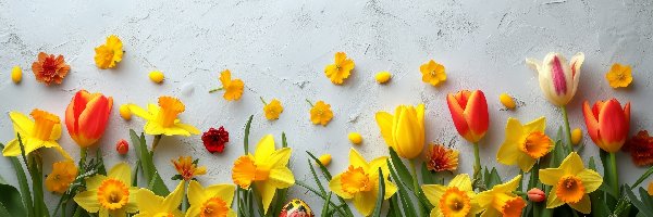 Kwiat, Żonkile, Tulipany, Wielkanoc, Pisanki
