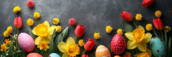 Pisanki, Żonkile, Tulipany, Wielkanoc