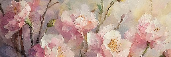 Malarstwo, Kwiaty, Różowo-białe, Obraz