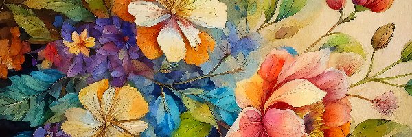 Kwiaty, Kolorowe, Malarstwo