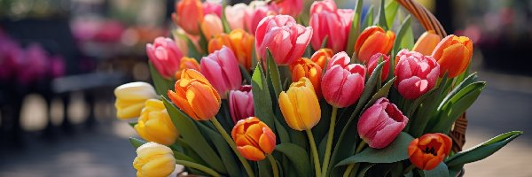 Koszyk, Tulipany, Kolorowe