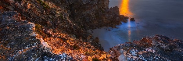 Zachód słońca, Półwysep Yorke Peninsula, Australia, Skały, Morze, Marion Bay, Zatoka