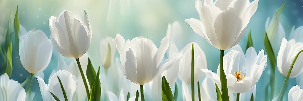 Tulipany, Grafika, Kwiaty, Białe