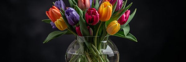 Kolorowe, Wazon, Tulipany, Bukiet
