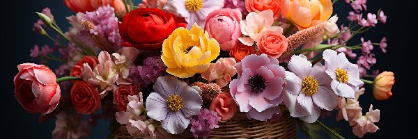 Koszyk, Kwiaty, Kolorowe