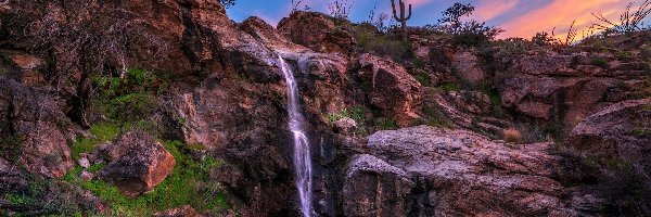 Skały, Tucson, Park Narodowy Saguaro, Wodospad, Arizona, Stany Zjednoczone