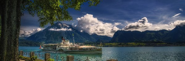 Jezioro Thunersee, Góry, Statek, Szwajcaria