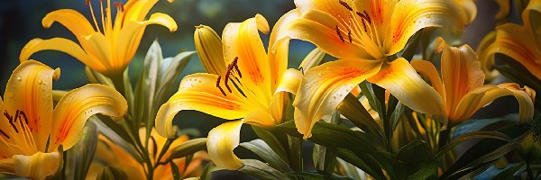 Żółto-pomarańczowe, Listki, Lilie, Kwiaty