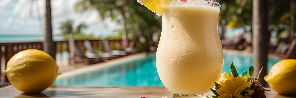 Tropiki, Owoce, Kwiaty, Grafika, Drink, Pina Colada