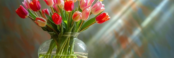 Tulipany, Bukiet, Wazon, Kwiaty