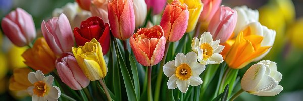 Kolorowe, Narcyzy, Tulipany, Kwiaty