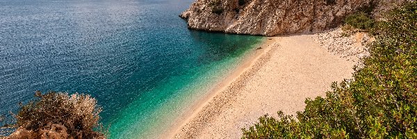 Roślinność, Plaża, Kaputaş Beach, Morze, Turcja, Góry, Skały