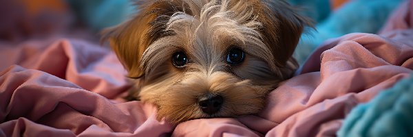 Pies, Pyszczek, Yorkshire terrier, Tkaniny, Kolorowe