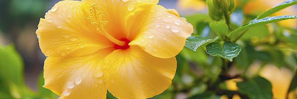 Hibiskus, Krople, Pąk, Żółty