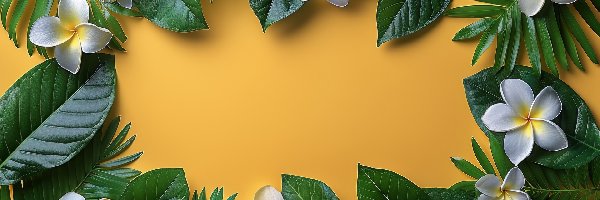 Białe, Liście, Kwiaty, Plumeria