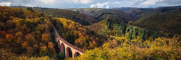 Niemcy, Lasy, Drzewa, Góry, Jesień, Hubertusviadukt, Most