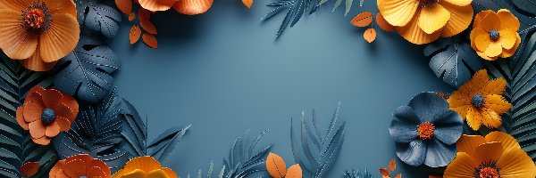 Tło, Liście, Szare, Grafika, Pomarańczowe, Kwiaty