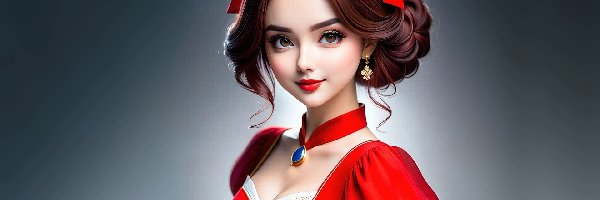 Kokardy, Szminka, Czerwona, Czerwona, Dziewczyna, Czerwone, Sukienka