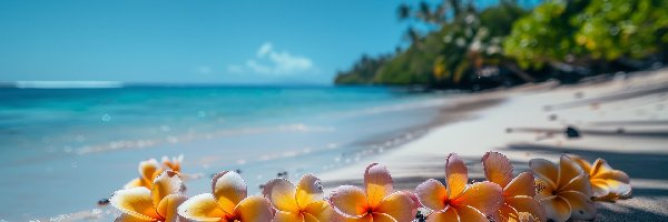 Plumeria, Plaża, Kwiaty, Grafika Kwiat, Morze