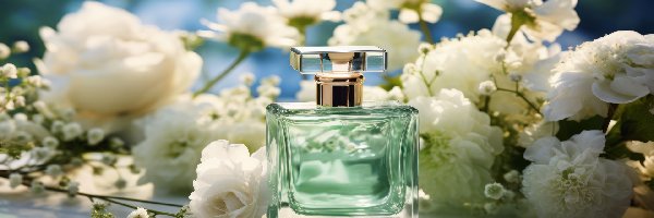 Perfumy, Białe, Flakon, Kompozycja, Kwiaty