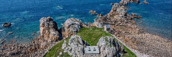 Wybrzeże, Dom, Castel Meur, Plougrescant, Francja, Morze, Skały