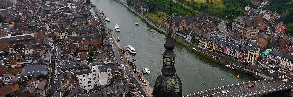 Belgia, Rzeka Moza, Dinant, Domy, Most