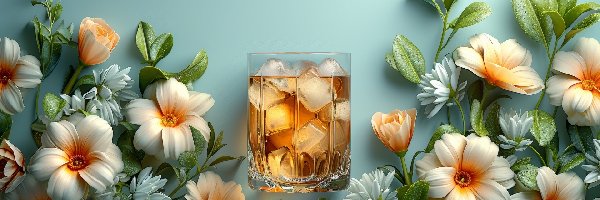 Szklanka, Drink, Kwiaty