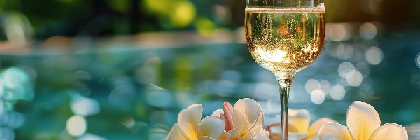 Kompozycja, Wino, Kieliszek, Plumeria, Kwiaty