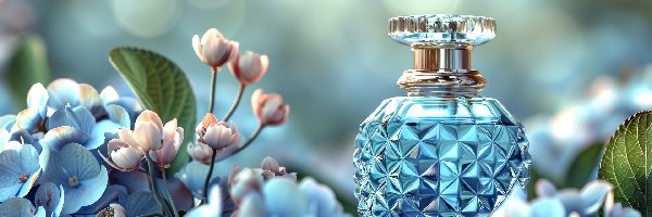 Flakon, Kwiaty, Perfumy, Grafika, Kompozycja