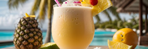 Tropiki, Owoce, Ananas, Grafika, Drink, Pina Colada