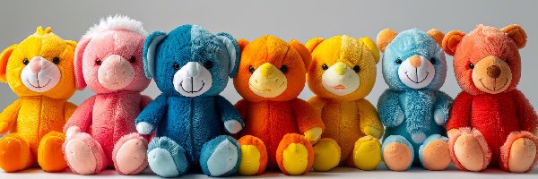 Misie, Pluszaki, Kolorowe, Grafika, Zabawki
