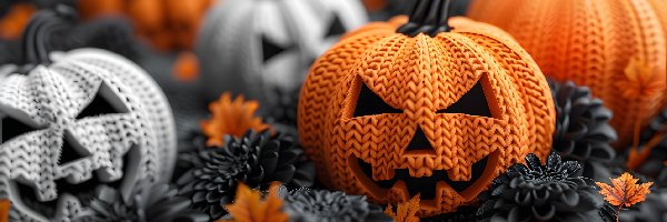 Dynie, Kwiaty, Czarne, Halloween, Liście