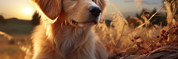 Golden retriever, Szczeniak, Pies, Grafika, Rośliny