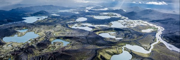 Jeziora, Góry, Chmury Z lotu ptaka, Islandia
