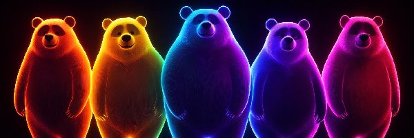 Kolorowy, Grafika, Neon, Niedźwiedzie