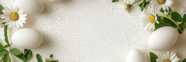Zielone, Kwiaty, Jajka, Białe, Wielkanoc, Tło, Białe, Białe, Listki
