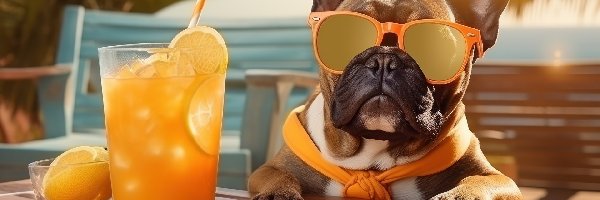 Pies, Szal, Okulary, Buldog francuski, Drink