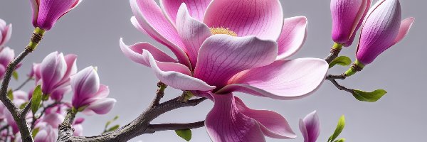Kwiaty, Grafika, Gałęzie, Magnolia
