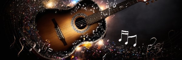Gitara, Światło, Nuty, Grafika, Muzyka