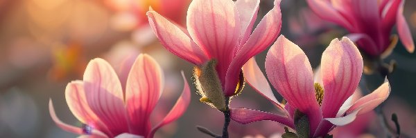 Rozwinięte, Magnolia, Kwiaty, Różowe